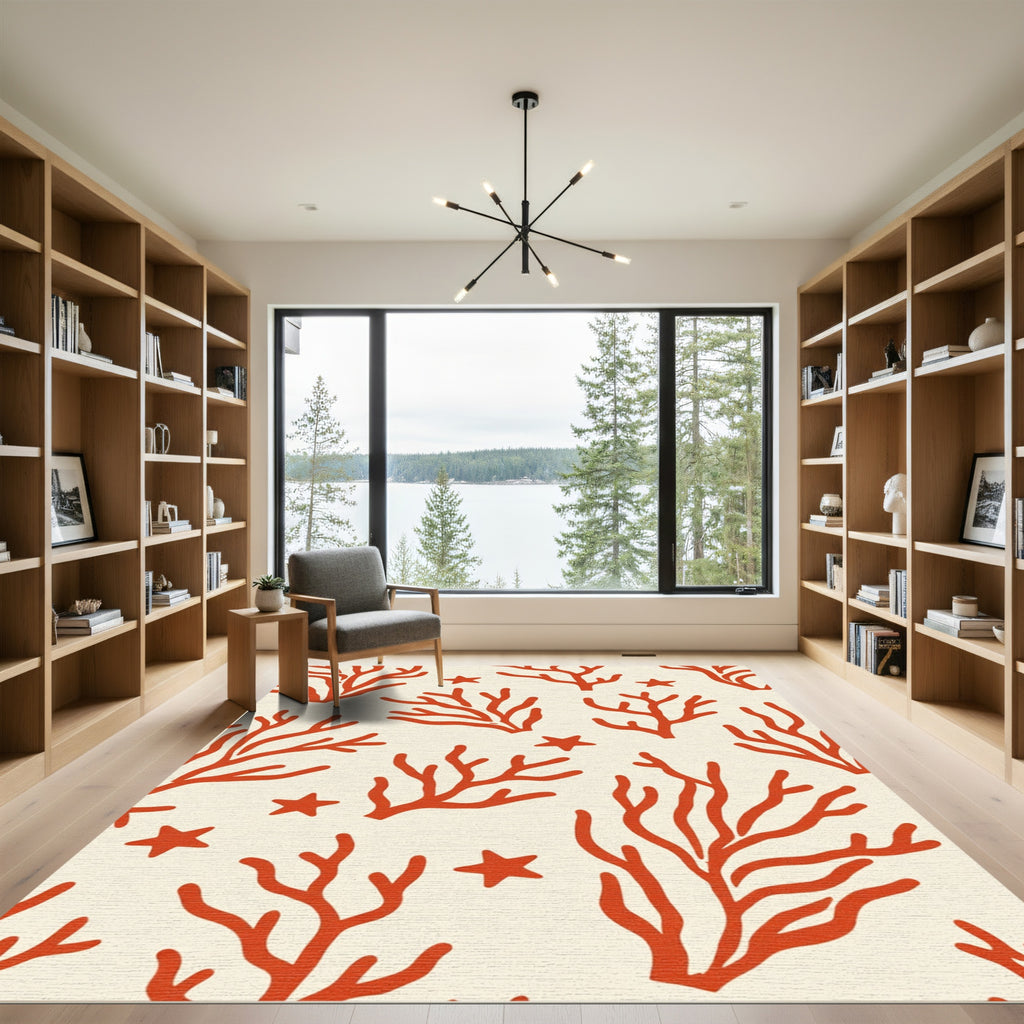 Coral Starfish Red Cream Rug