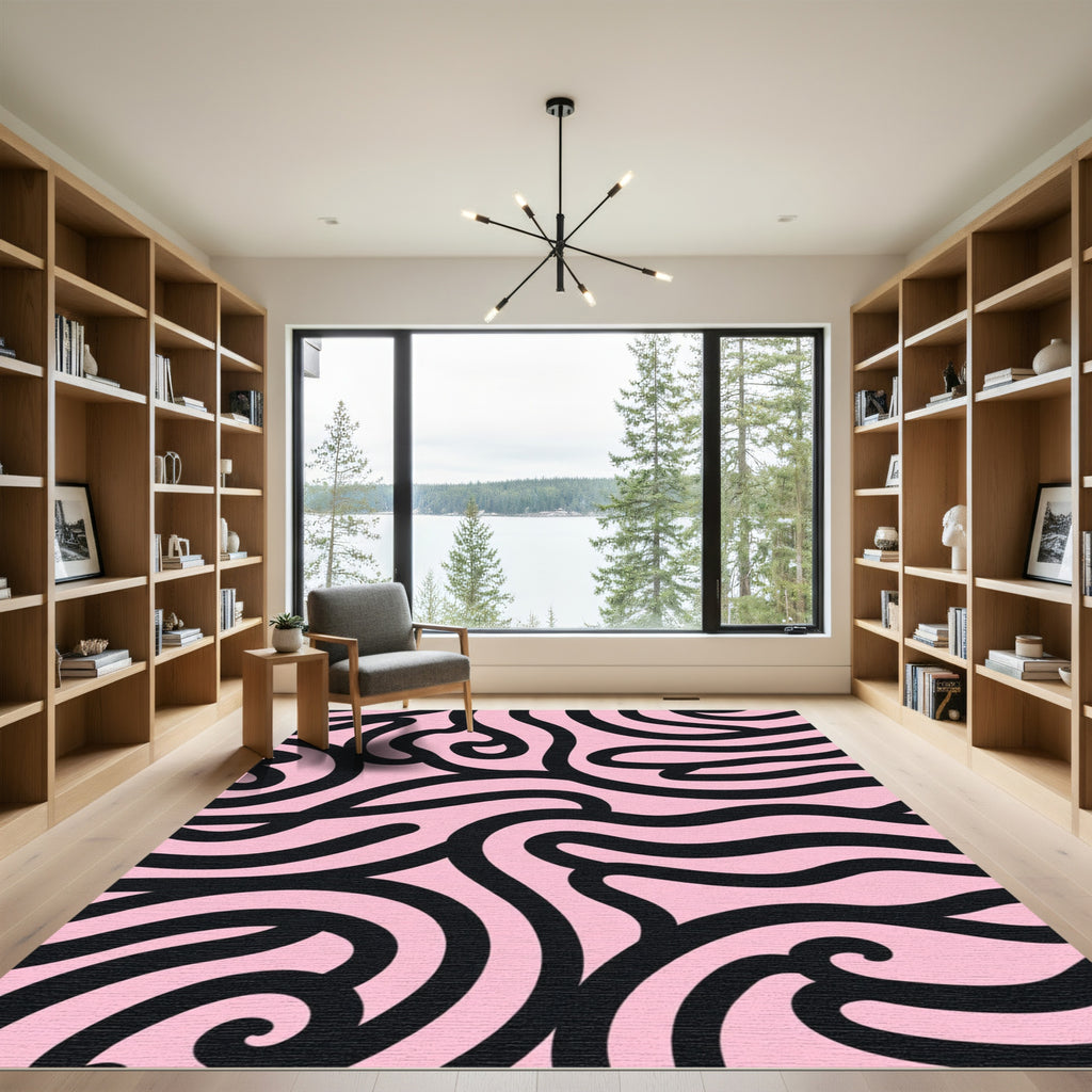 Pink Black Swirl Abstract Rug