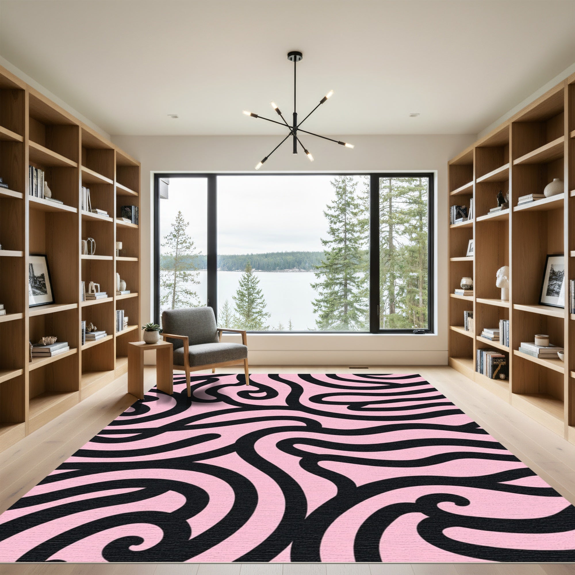 Pink Black Swirl Abstract Rug