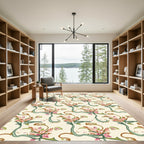 Pink Floral Vine Swirl Area Rug