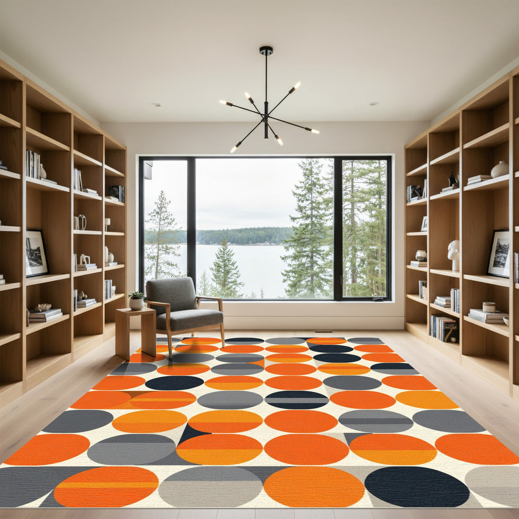 Orange Gray Roundels Mid Century Rug
