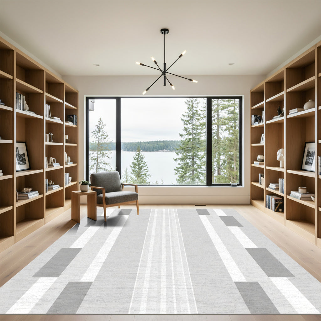 Minimalist Gray White Vertical Stripes Rug