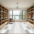 Minimalist Gray White Vertical Stripes Rug