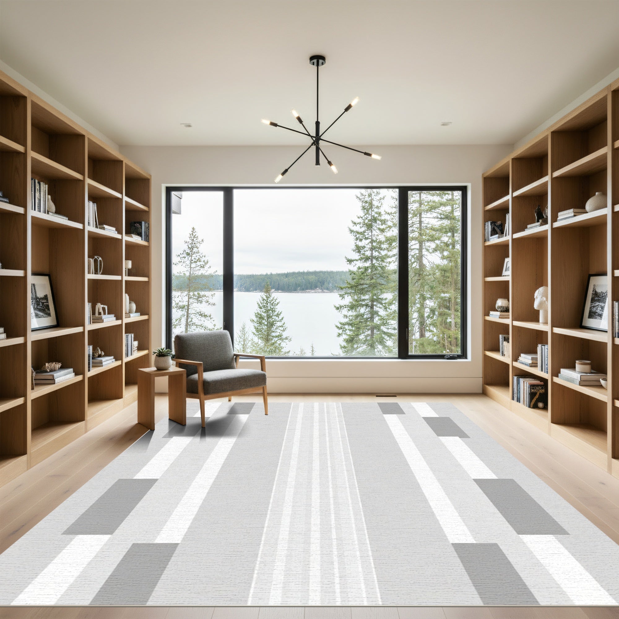 Minimalist Gray White Vertical Stripes Rug