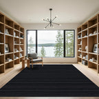 Classic Black Horizontal Wavy Lines Rug