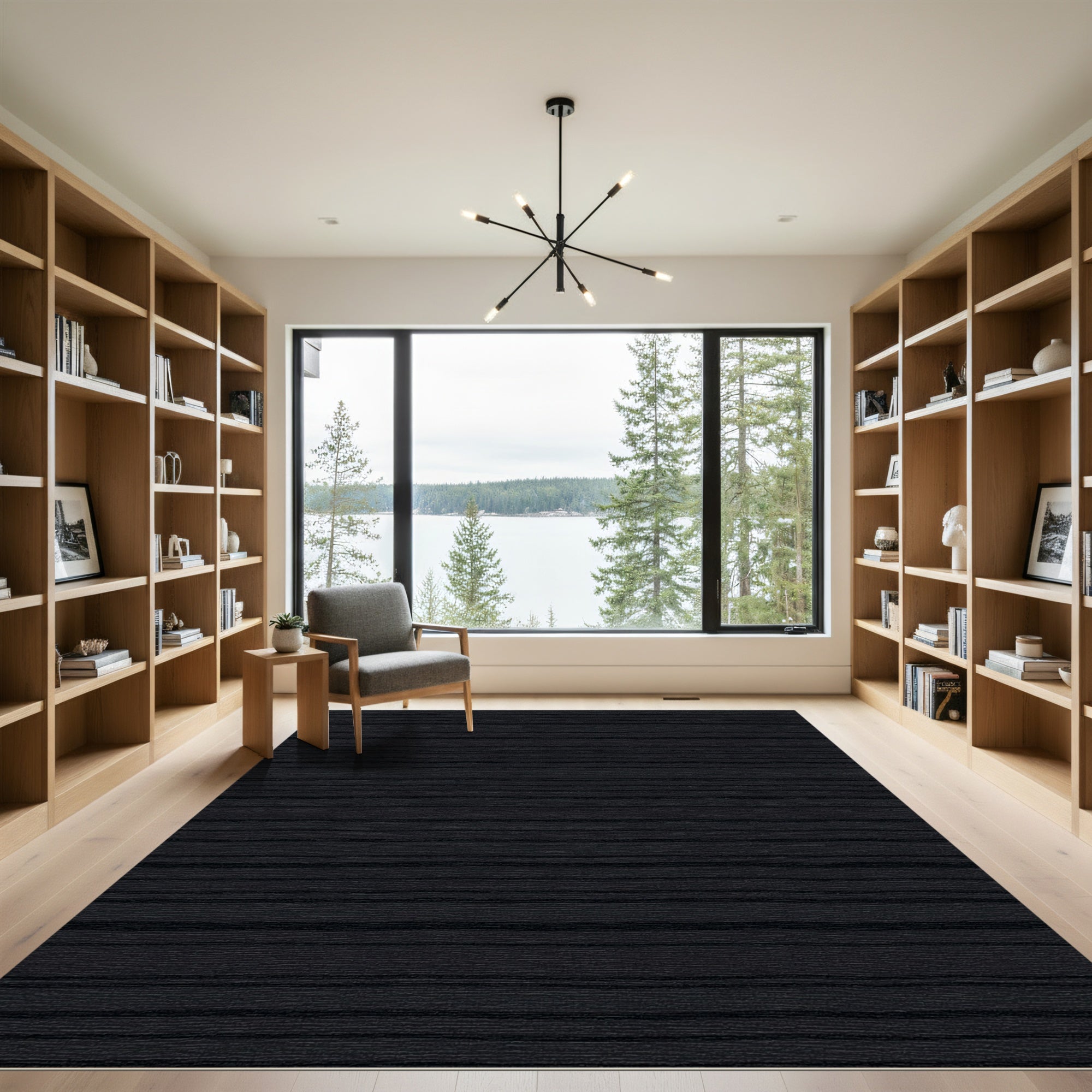 Classic Black Horizontal Wavy Lines Rug
