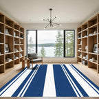 Bold Navy White Vertical Stripe Rug