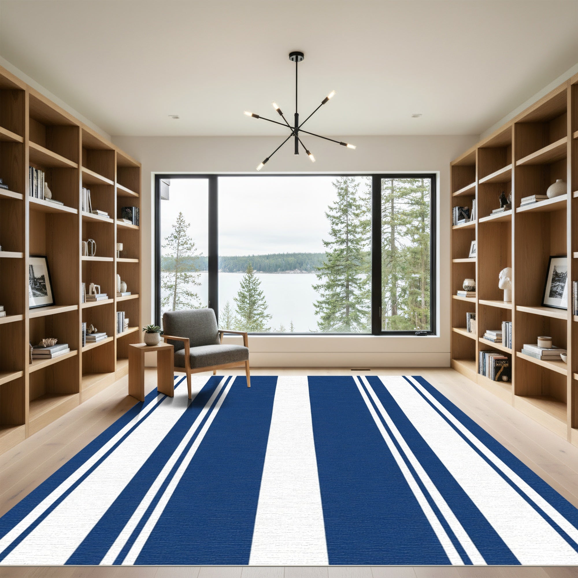 Bold Navy White Vertical Stripe Rug