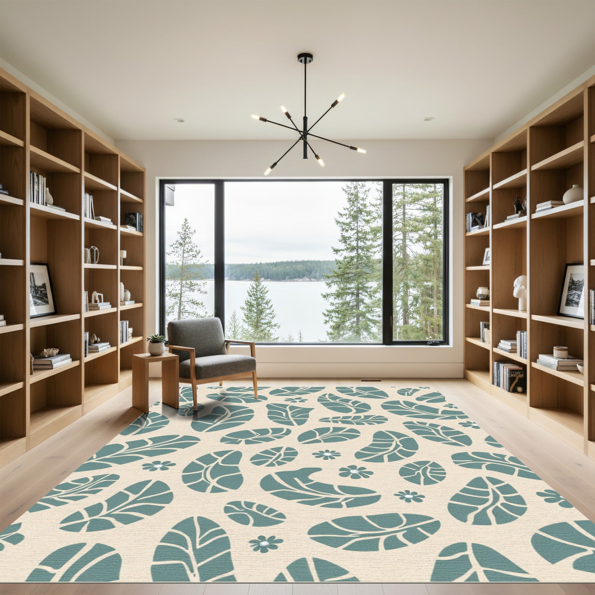 Teal Leafy Floral Scatter Rug