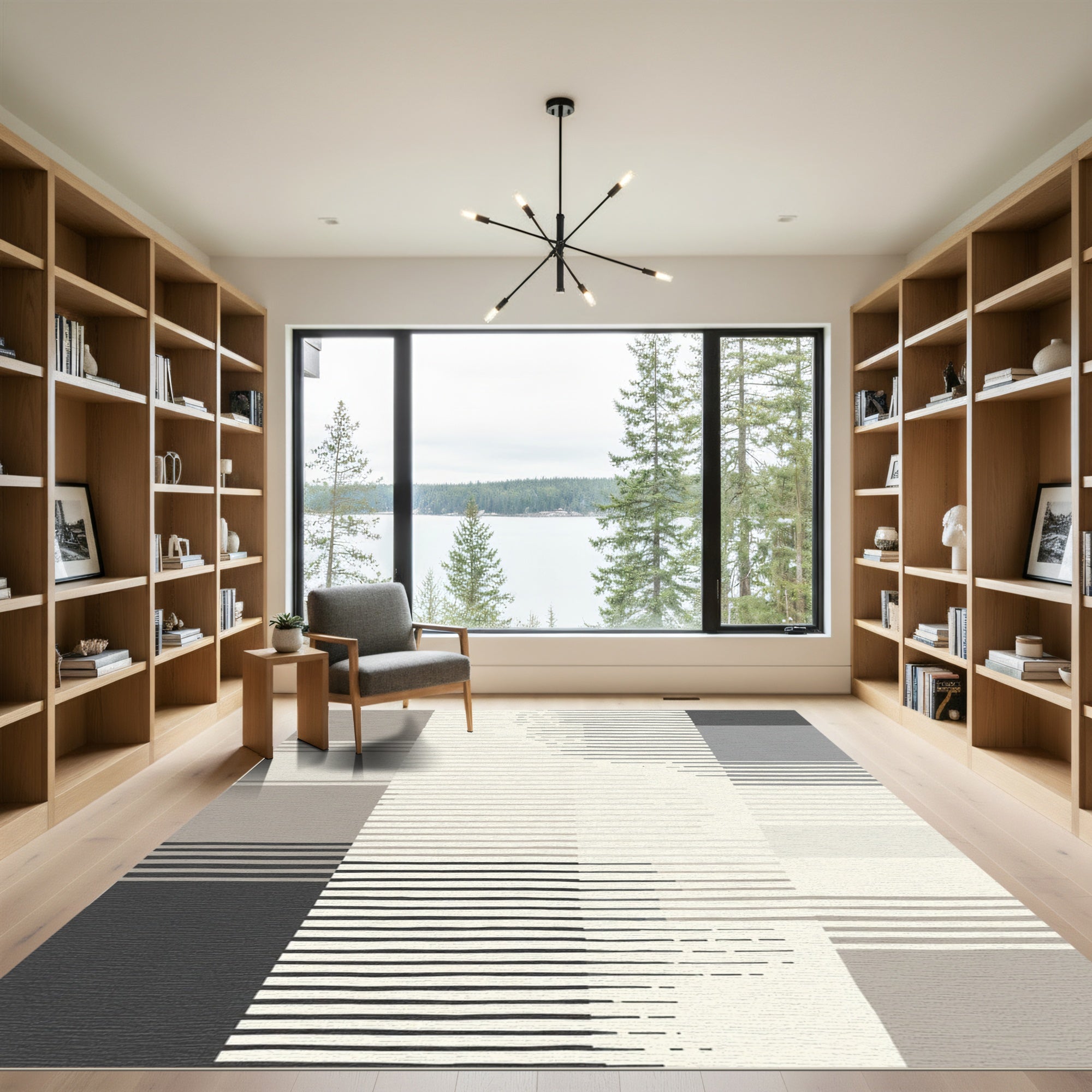 Neutral Tones Abstract Horizontal Lines Rug