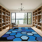 Deep Blue Hexagon Grid Abstract Rug
