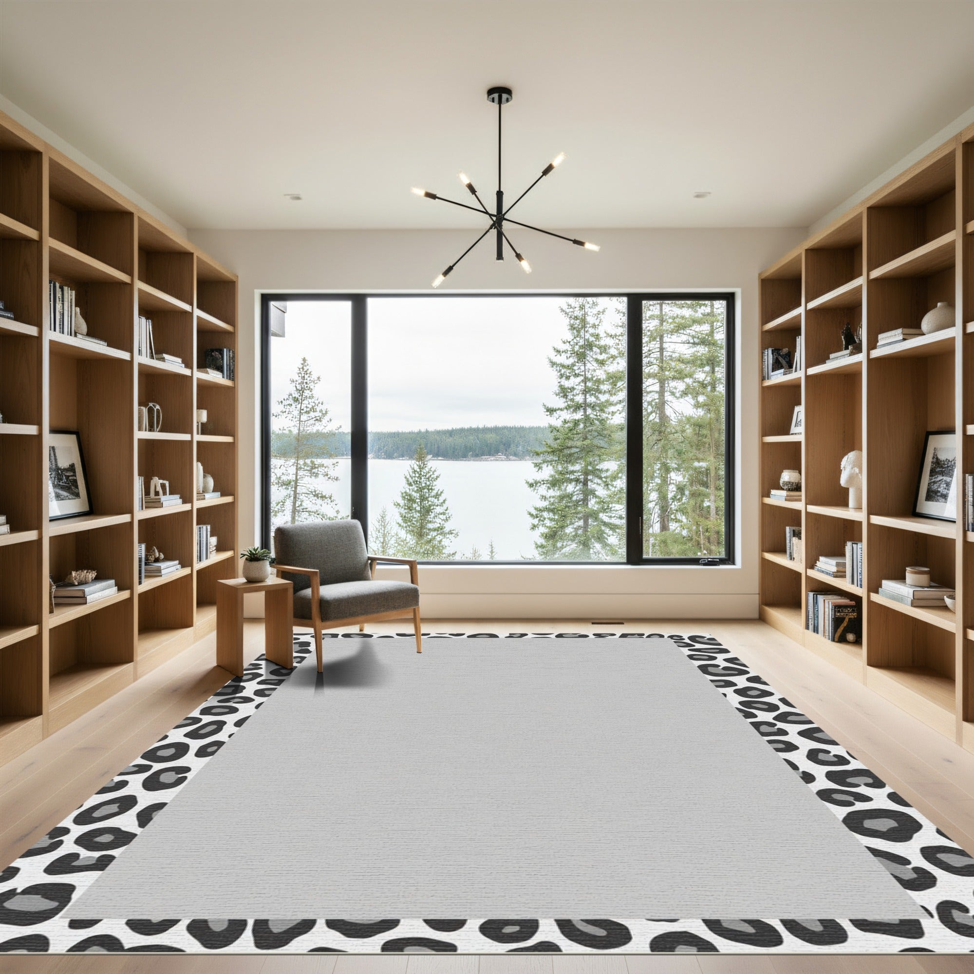 Monochromatic Animal Print Border Rug