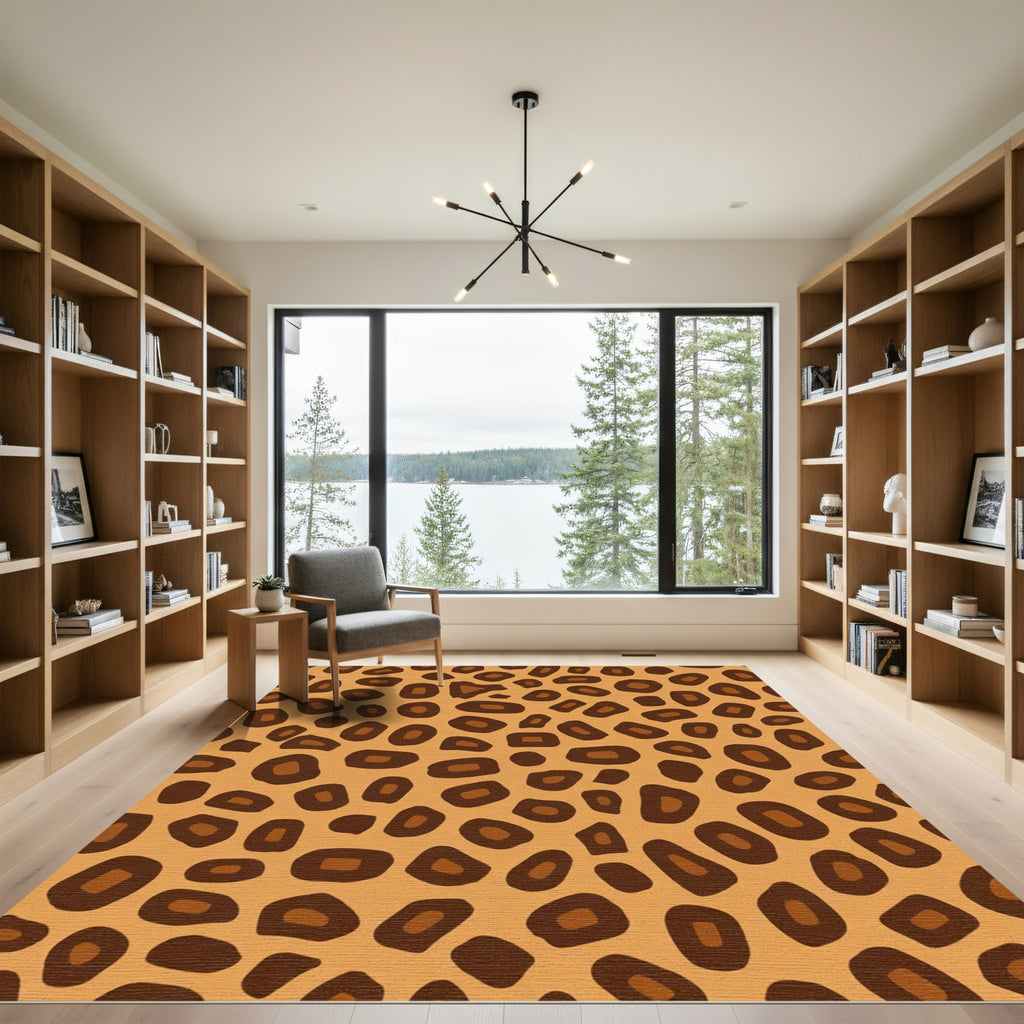 Golden Brown Spotted Animal Print Rug