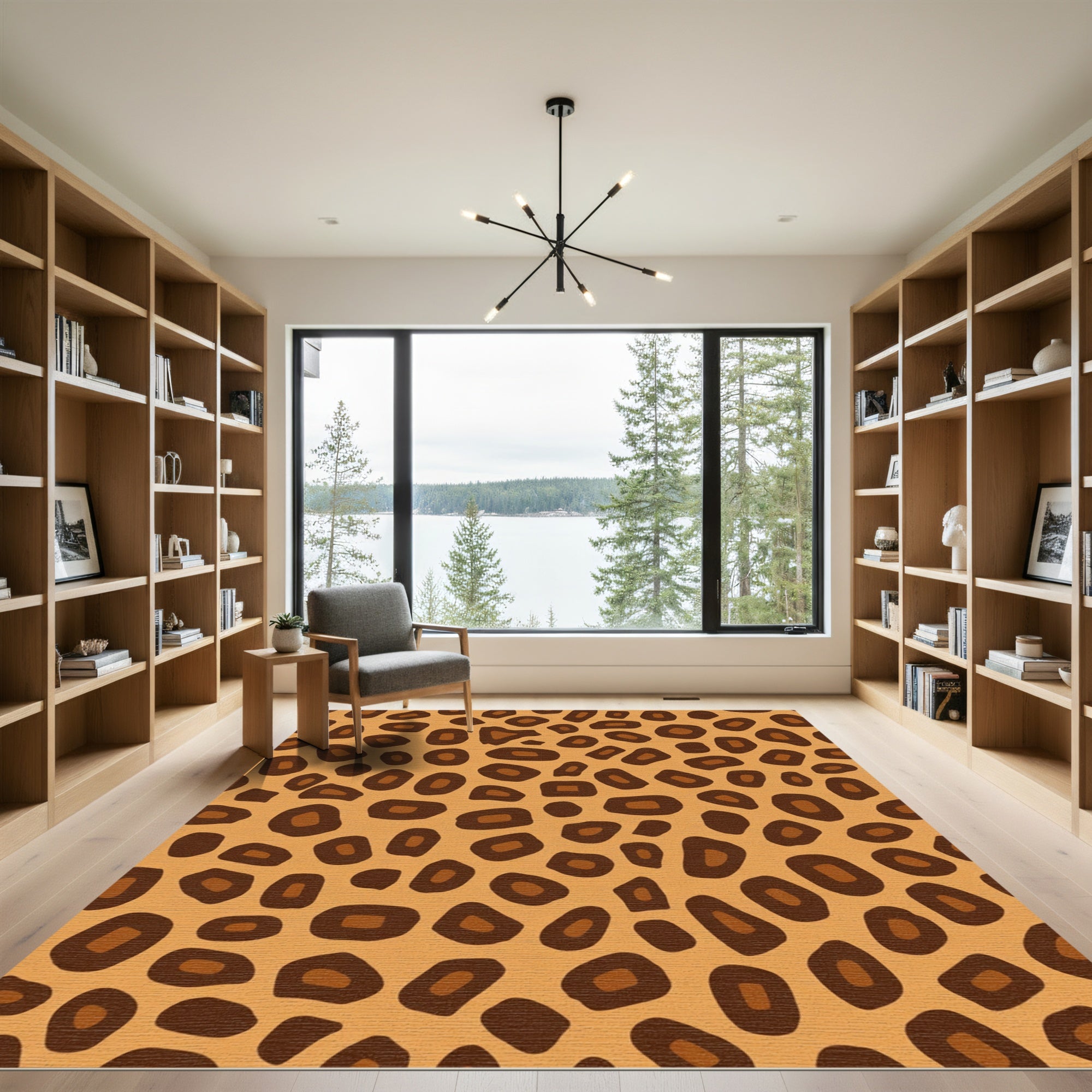 Golden Brown Spotted Animal Print Rug