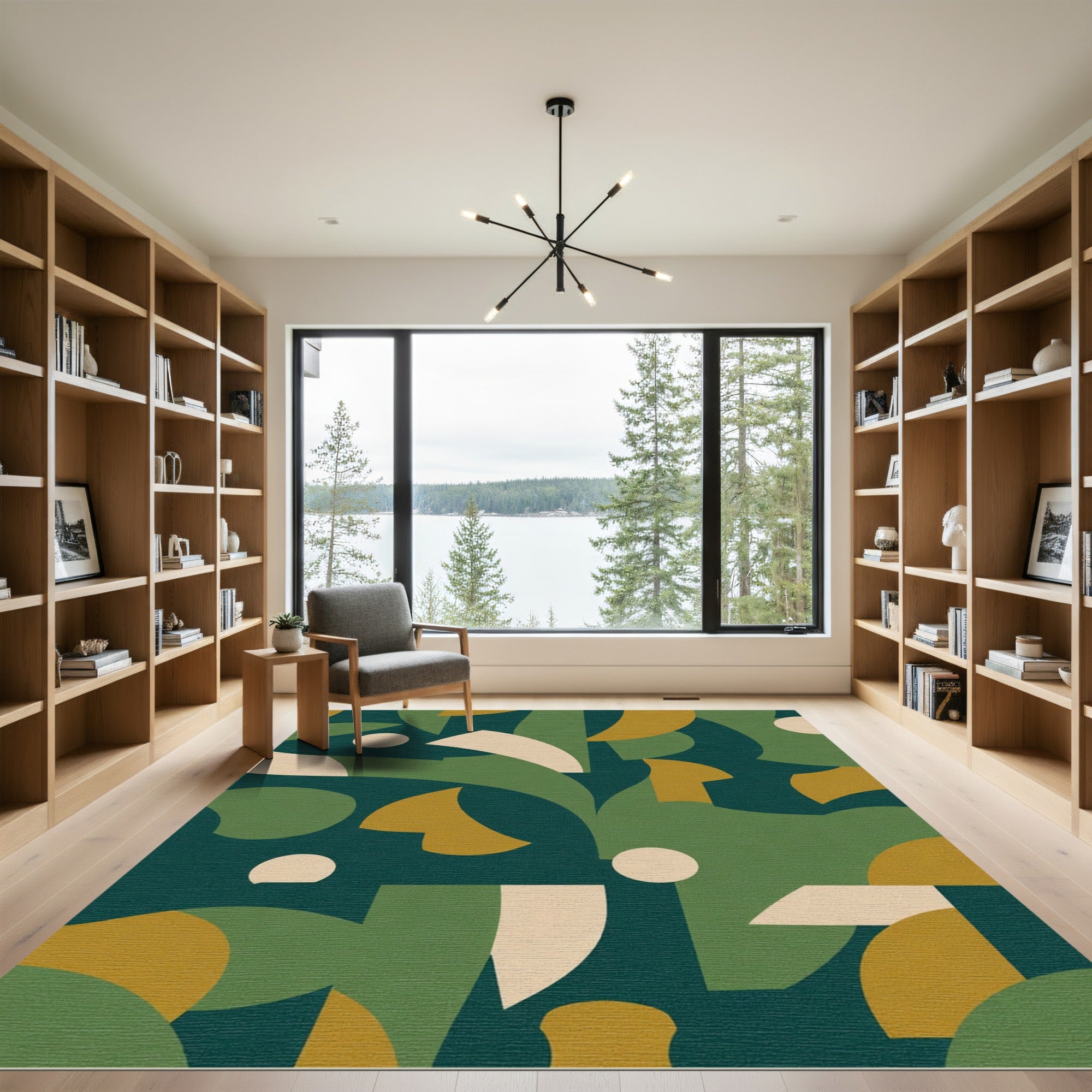 Deep Green Abstract Geometric Composition Rug