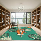 Whimsical Orange Tiger Jungle Foliage Rug