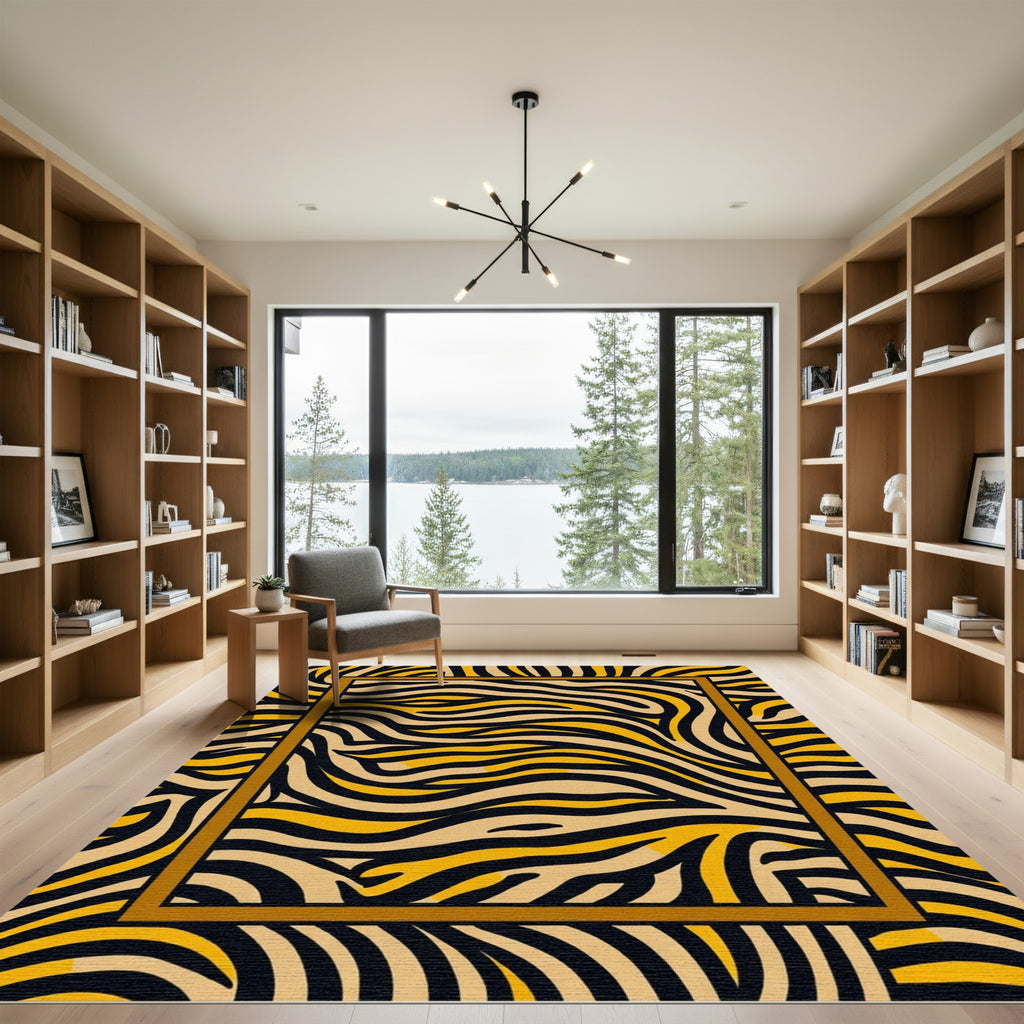 Bold Black Yellow Tiger Stripes Rug