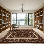 Chocolate Cream Ornate Scroll Vine Artwork Rug