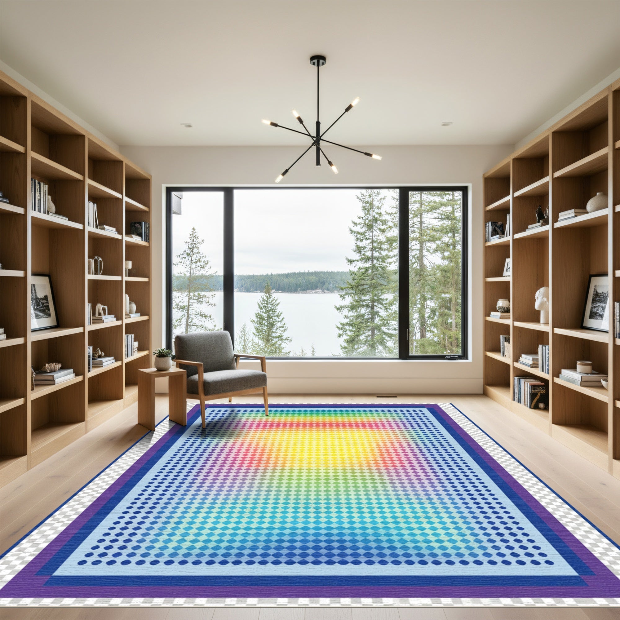 Radiant Rainbow Pixelated Geometric Rug