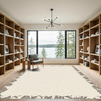 Taupe Floral Border Garden Rug