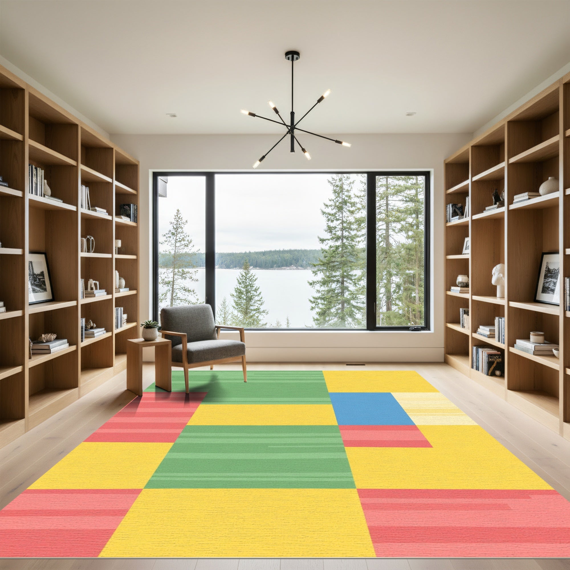 Geometric Color Blocks With Stripes Rug