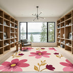 Pink Burgundy Floral Botanical Arrangement Rug