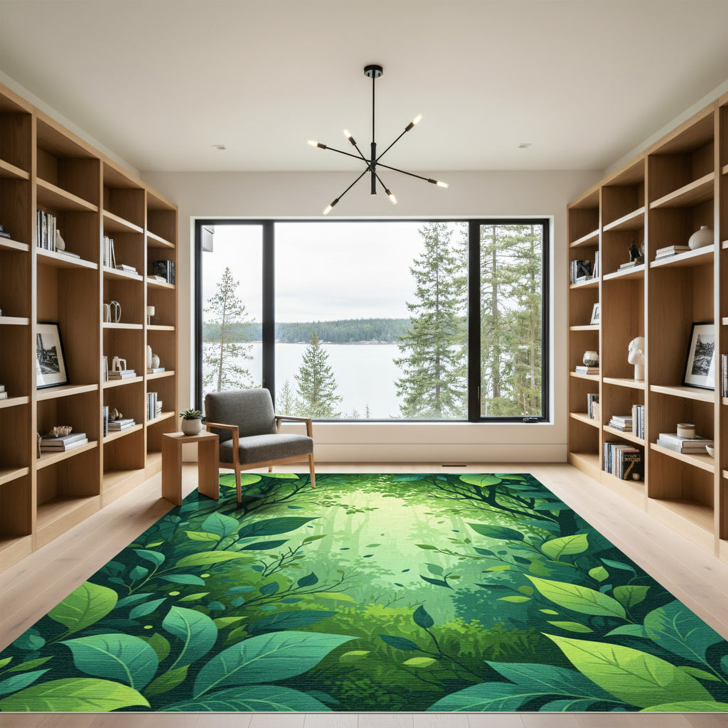 Lush Green Verdant Forest Canopy Rug