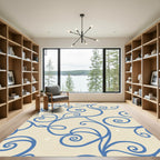 Cream Blue Swirl Vines Rug