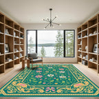 Teal Floral Medallion Garden Rug