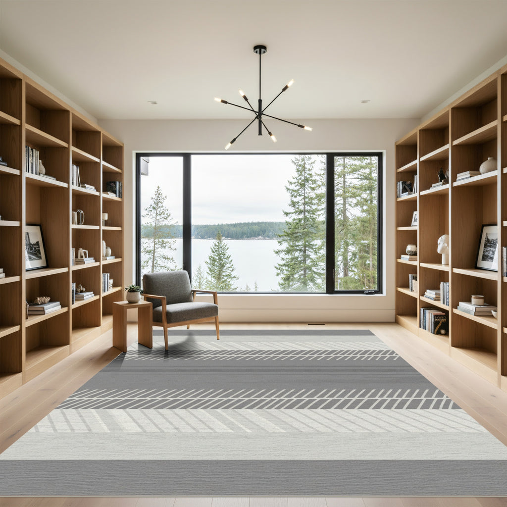 Gray and White Linear Stripe Rug