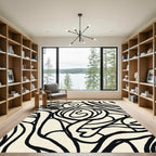 Cream and Black Heart Flower Lines Rug