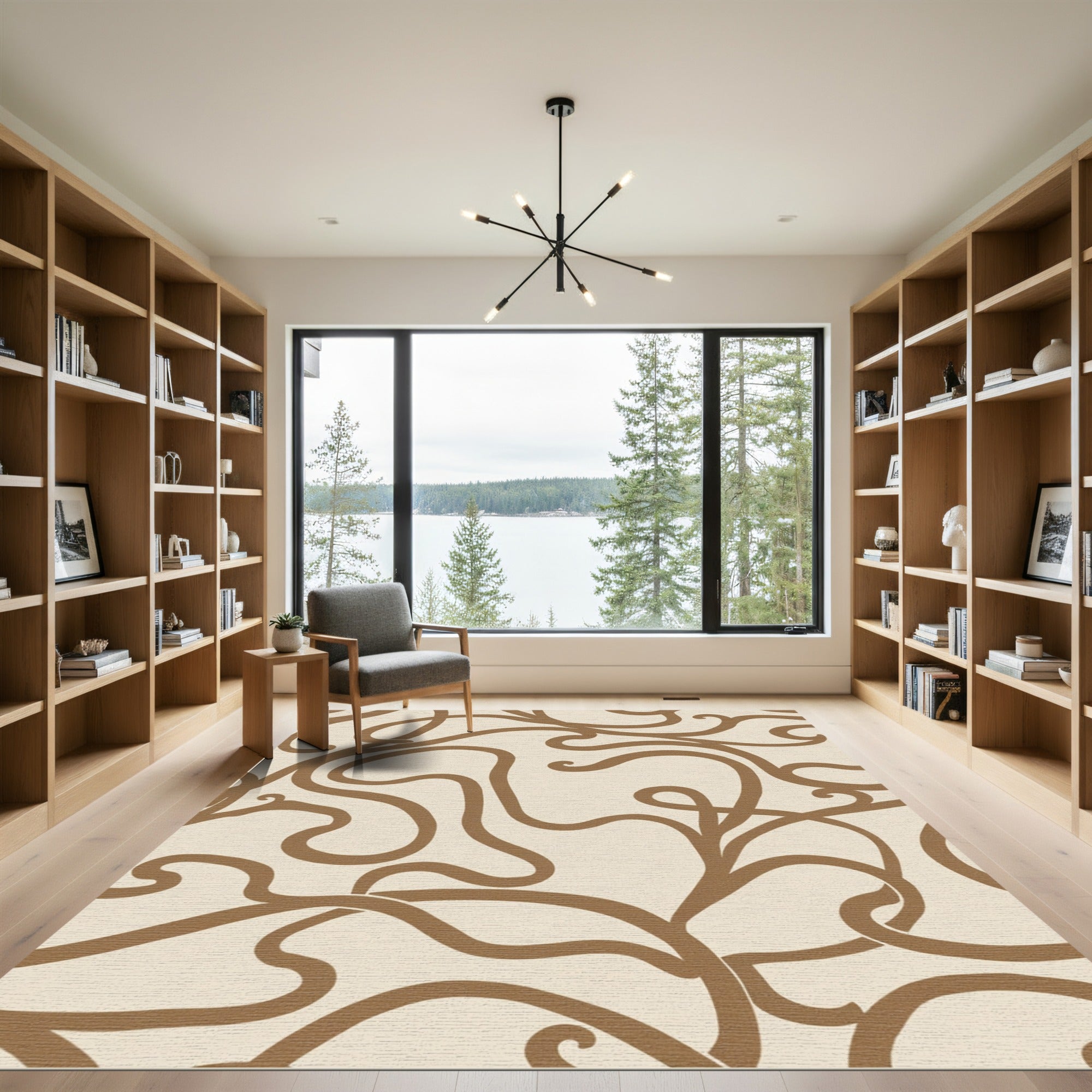 Brown Abstract Swirl Vine Rug