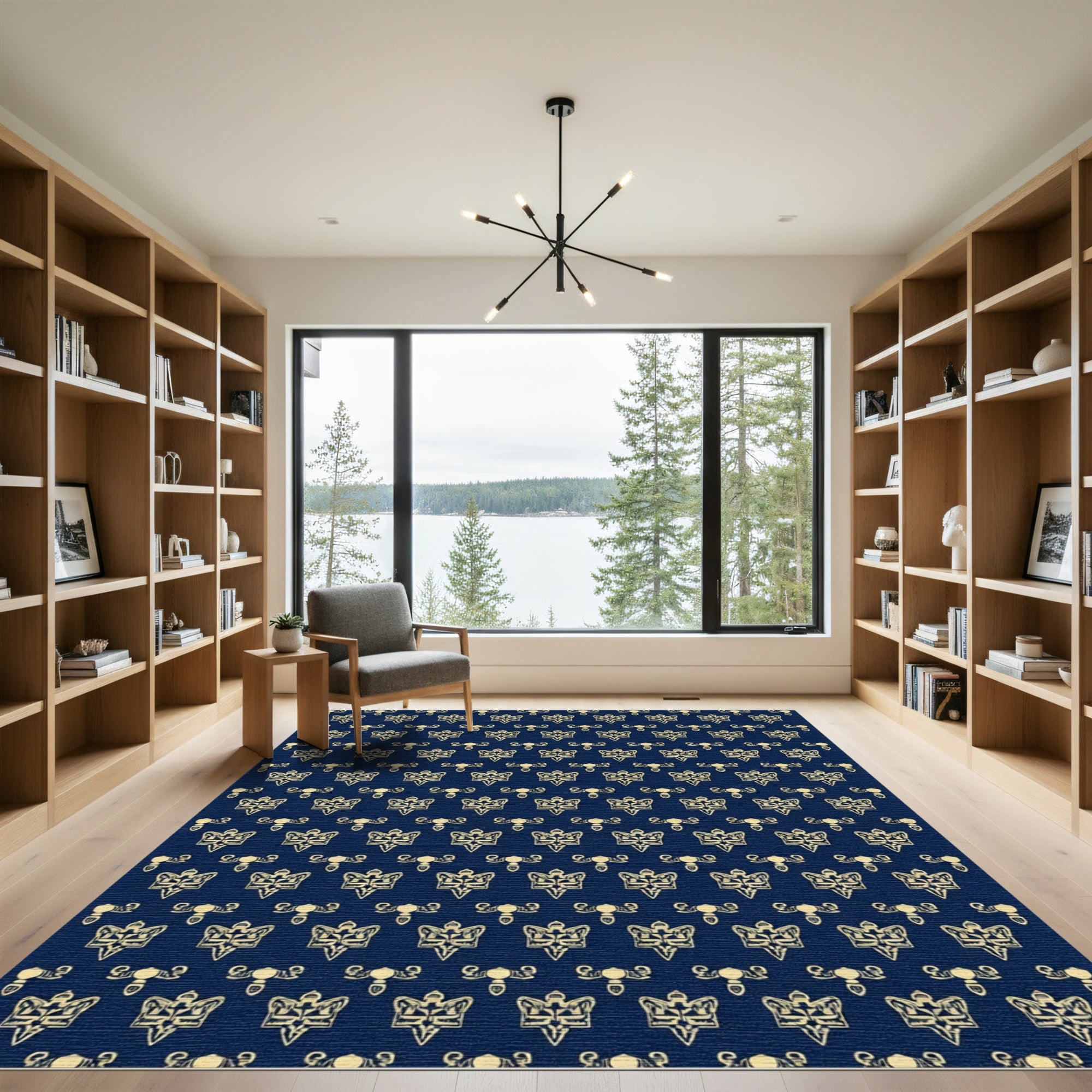 Gold Crested Imperial Motif Navy Rug