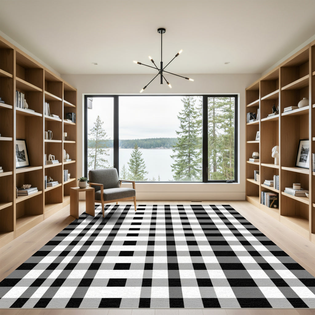 Classic Monochrome Lattice Weave Rug