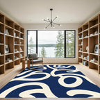 Navy Cream Abstract Swirl Rug