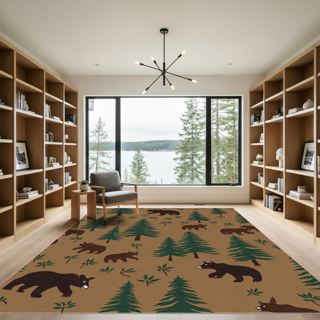 Brown Bear Forest Trees Silhouette Rug