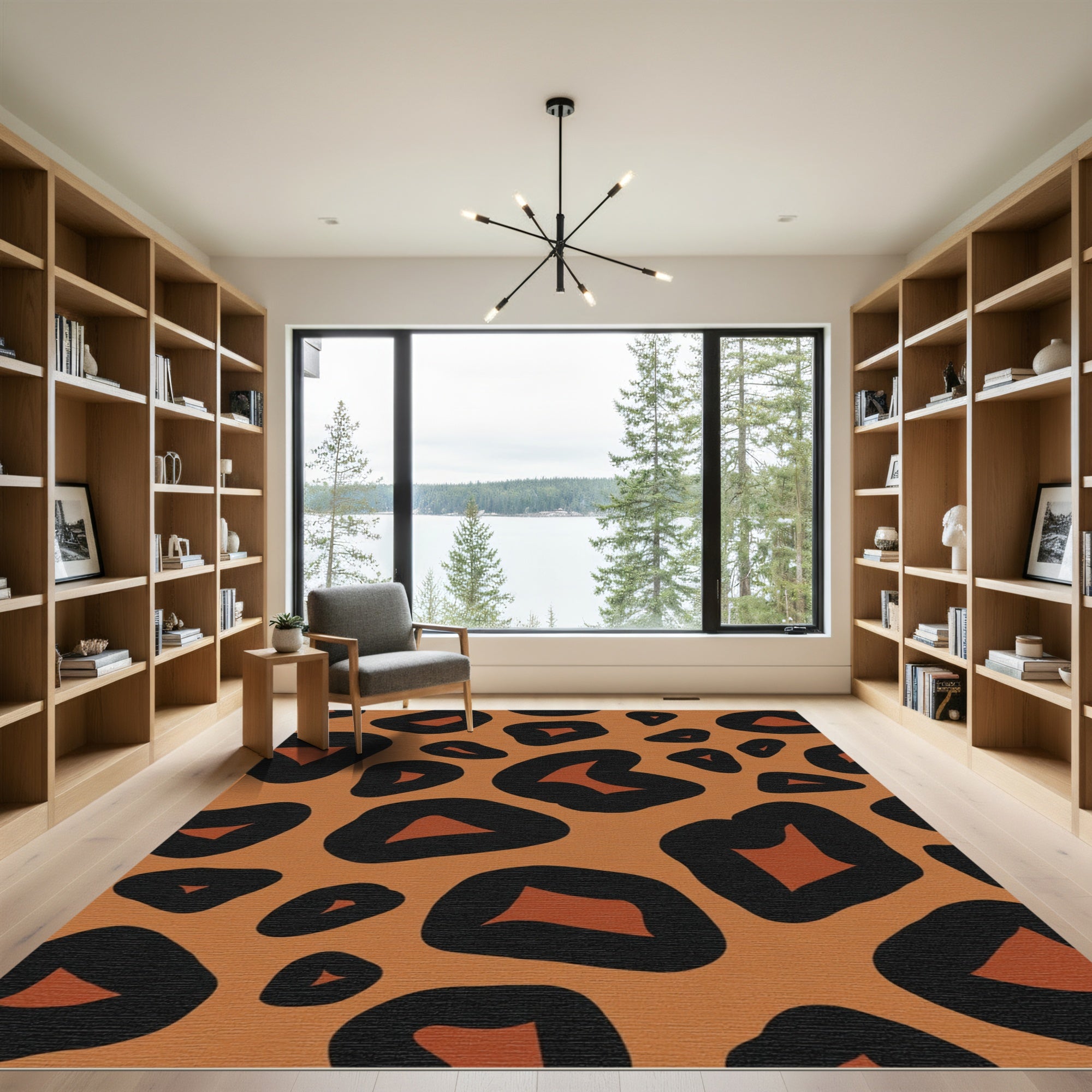 Bold Orange Black Leopard Spots Rug