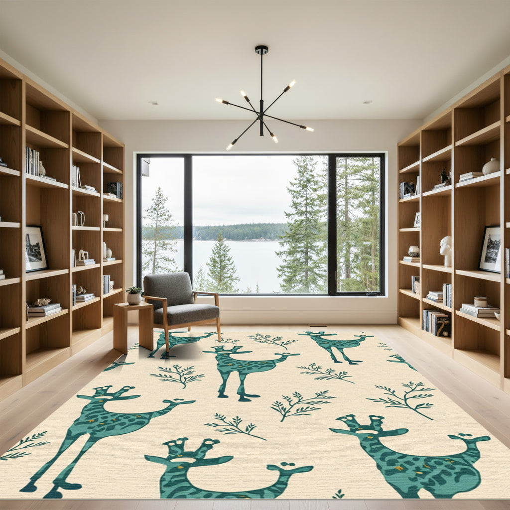 Teal Giraffe Foliage Repeat Rug