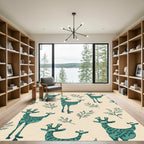 Teal Giraffe Foliage Repeat Rug