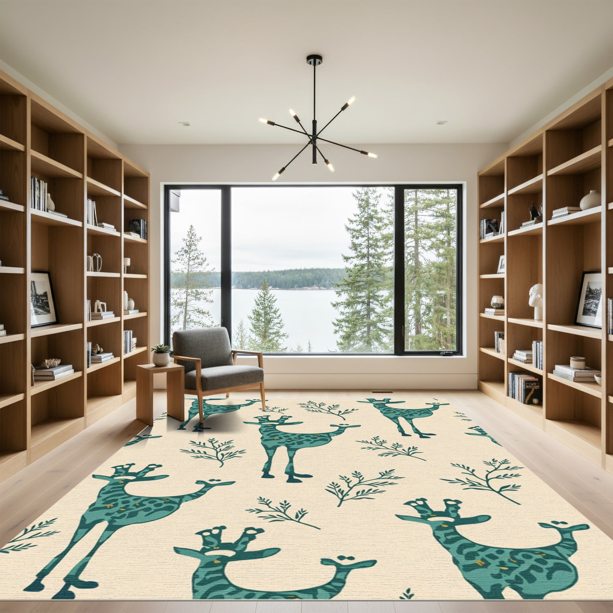 Teal Giraffe Foliage Repeat Rug