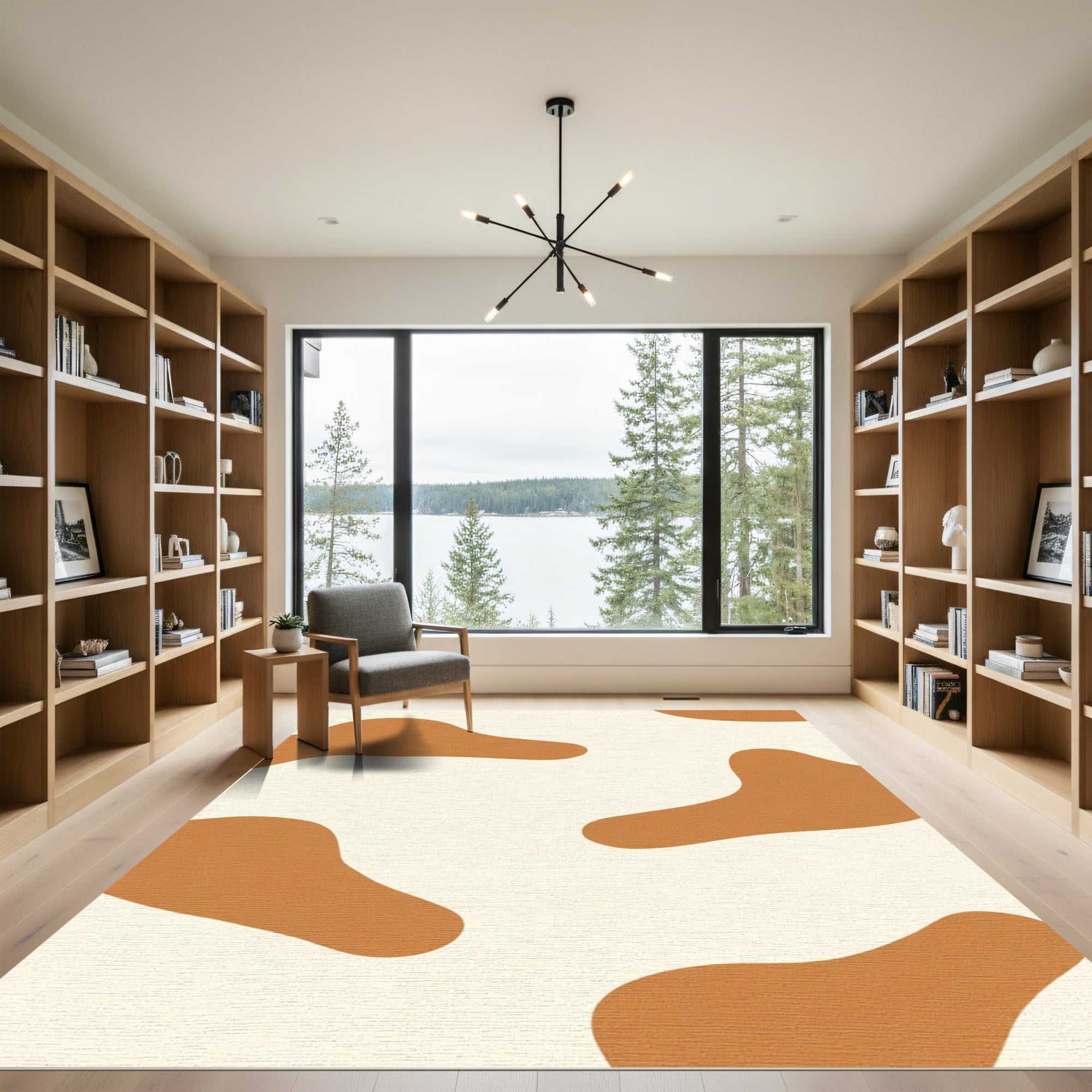 Brown Cream Abstract Blob Rug