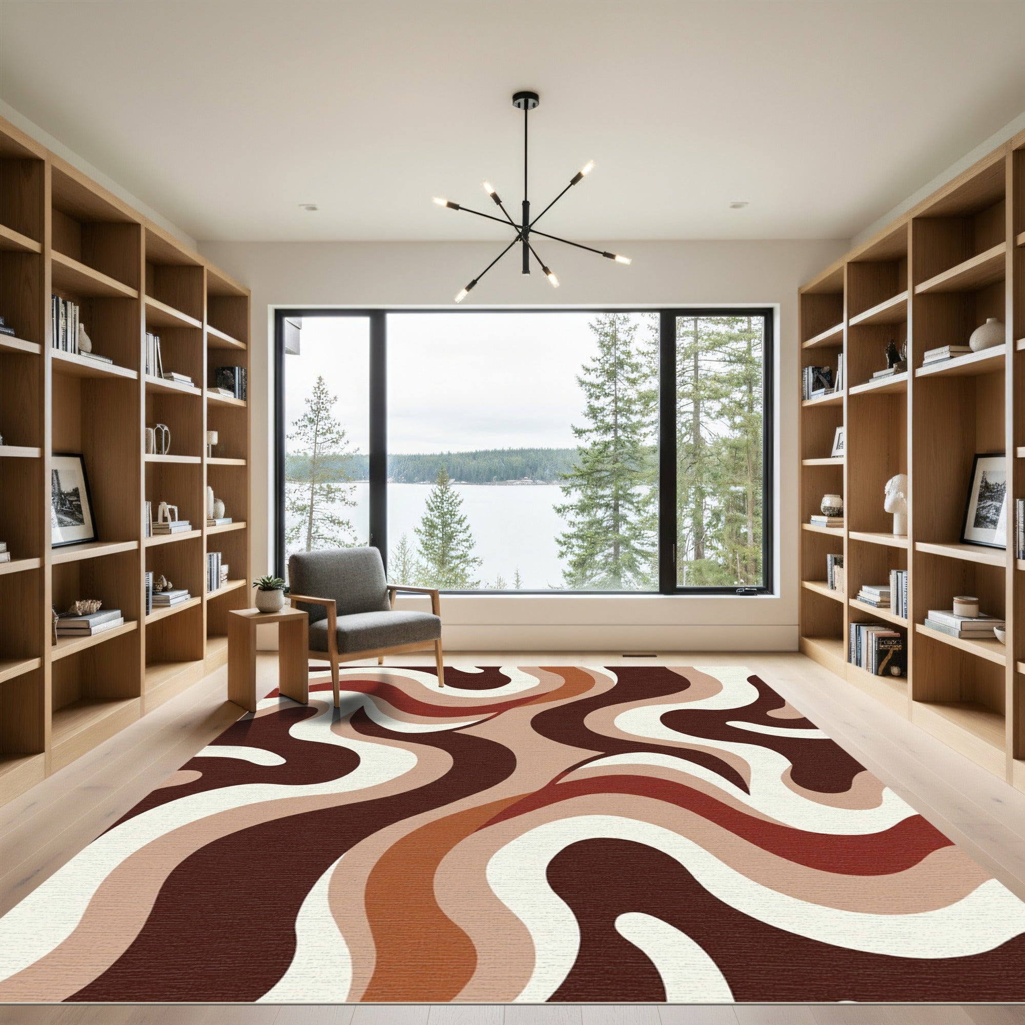 Retro Earthy Swirl Abstract Rug