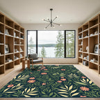 Deep Navy Coral Floral Botanical Rug