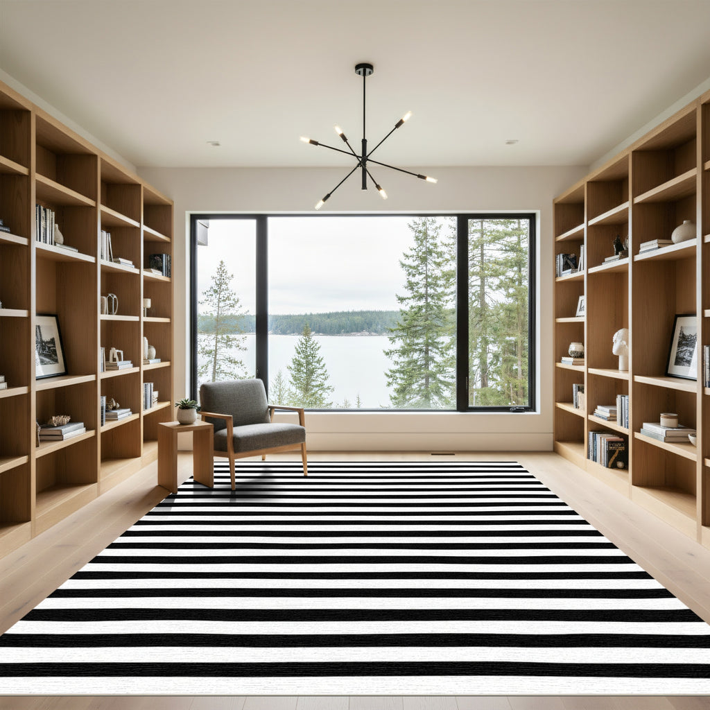 Hand Drawn Bold Black White Lines Rug
