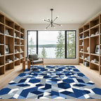 Modern Blue Gray Geometric Hexagons Rug