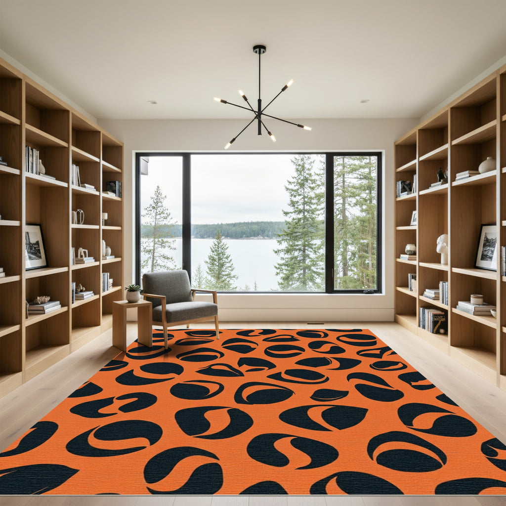 Bold Orange Black Organic Shapes Rug