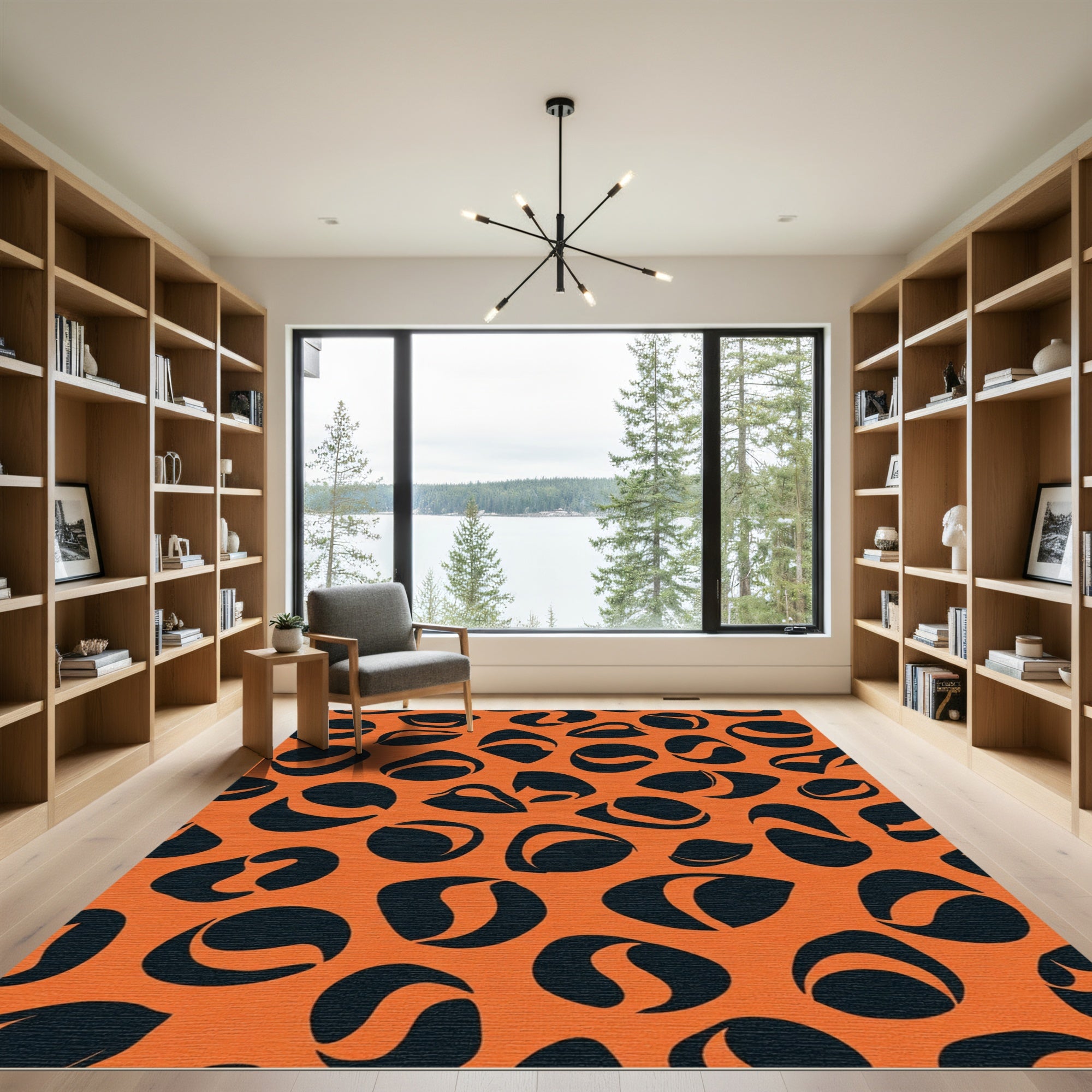 Bold Orange Black Organic Shapes Rug