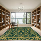 Regal Emerald Gilded Floral Scroll Rug