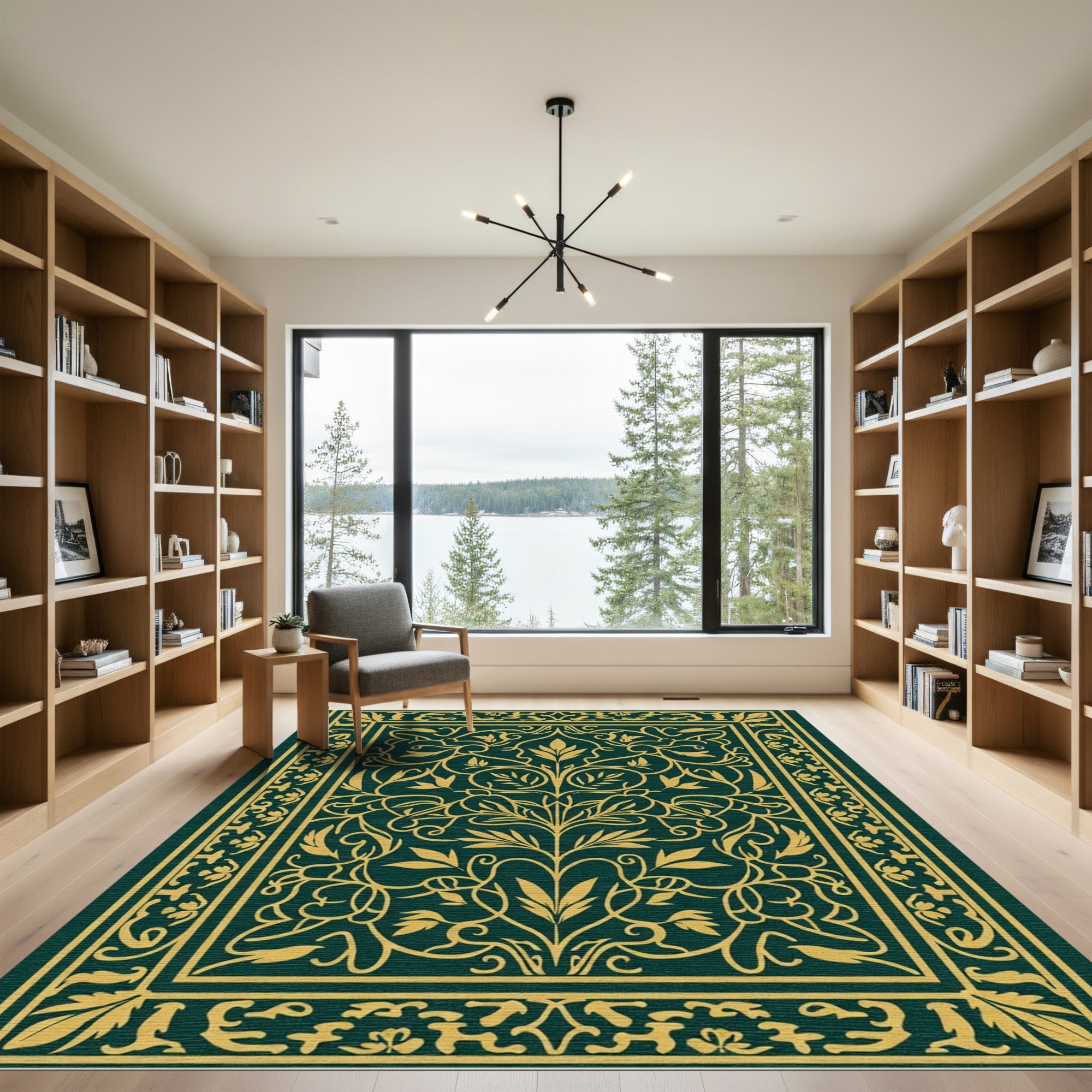 Regal Emerald Gilded Floral Scroll Rug
