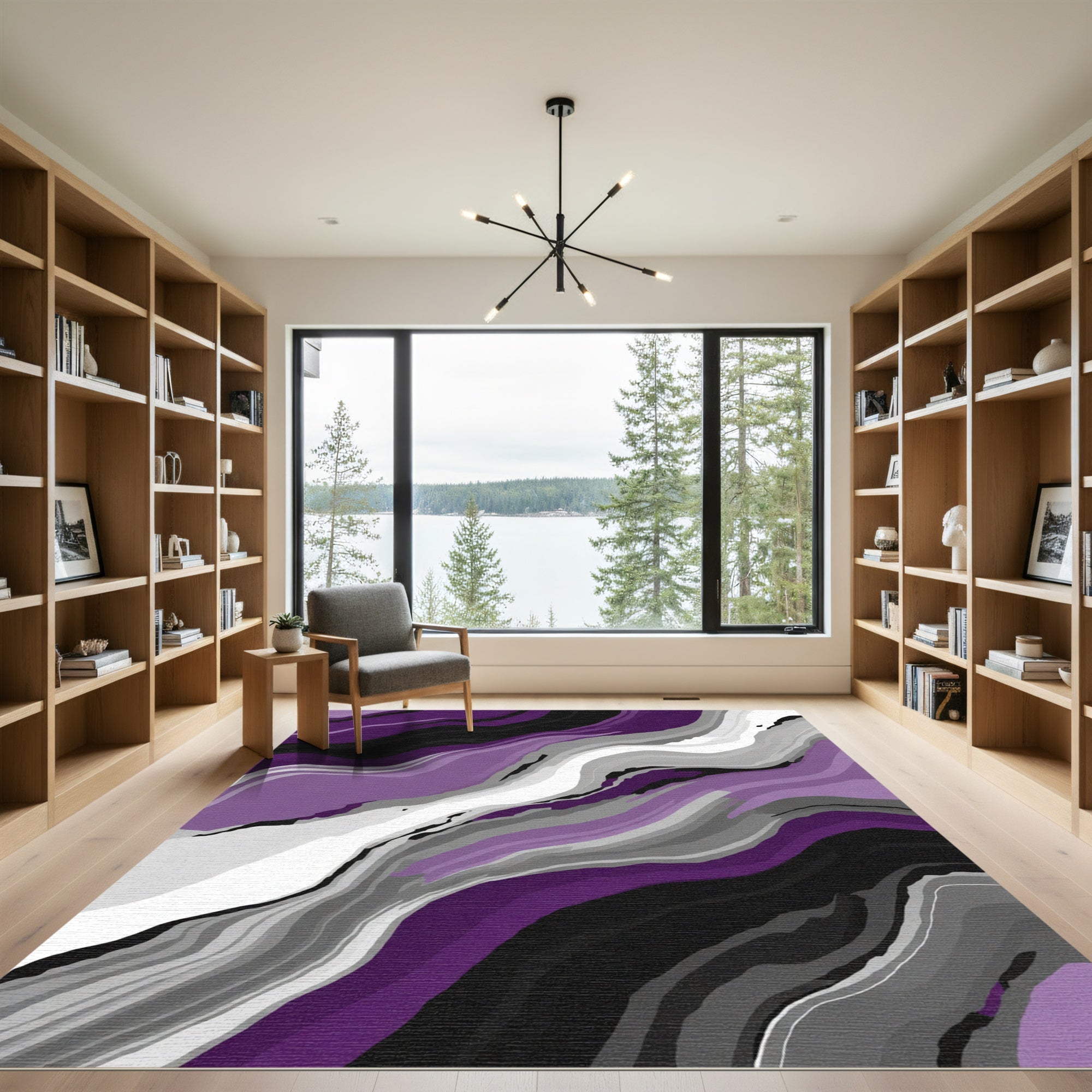Purple Gray Black White Abstract Swirl Rug